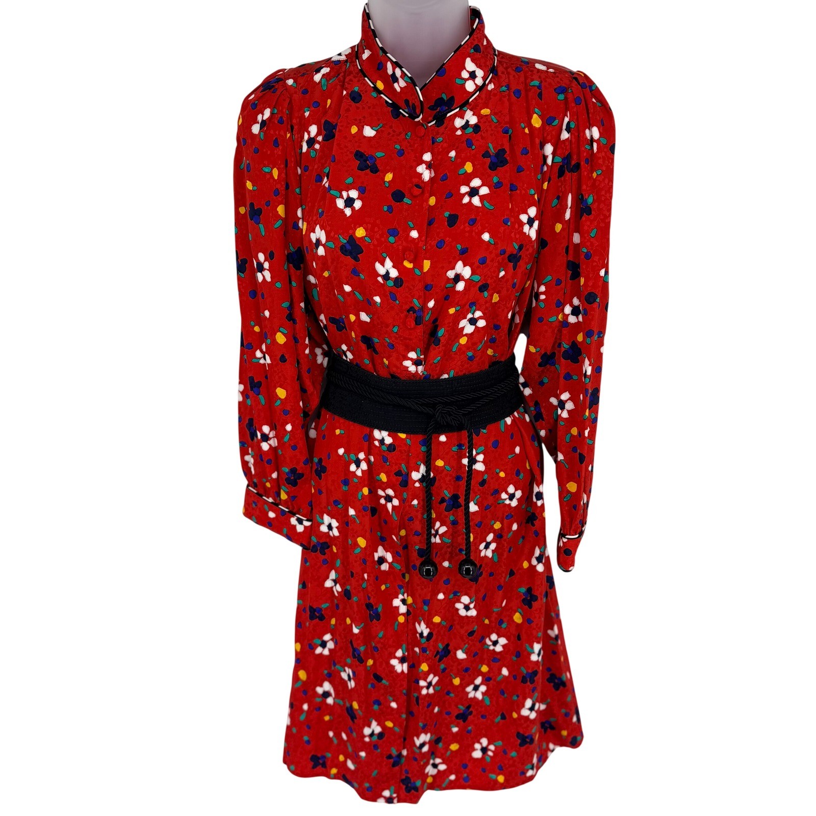 Marc Jacobs Daisy Print Silk Shirt Dress Belted Red Floral 6 Vintage Core NEW