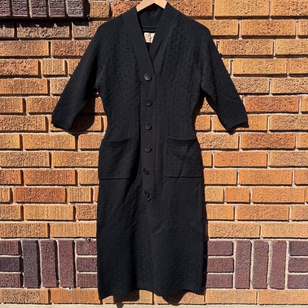 VINTAGE California Sportswear Snyderknit Dress – Womens Sz 4-6 – Black – 1940s