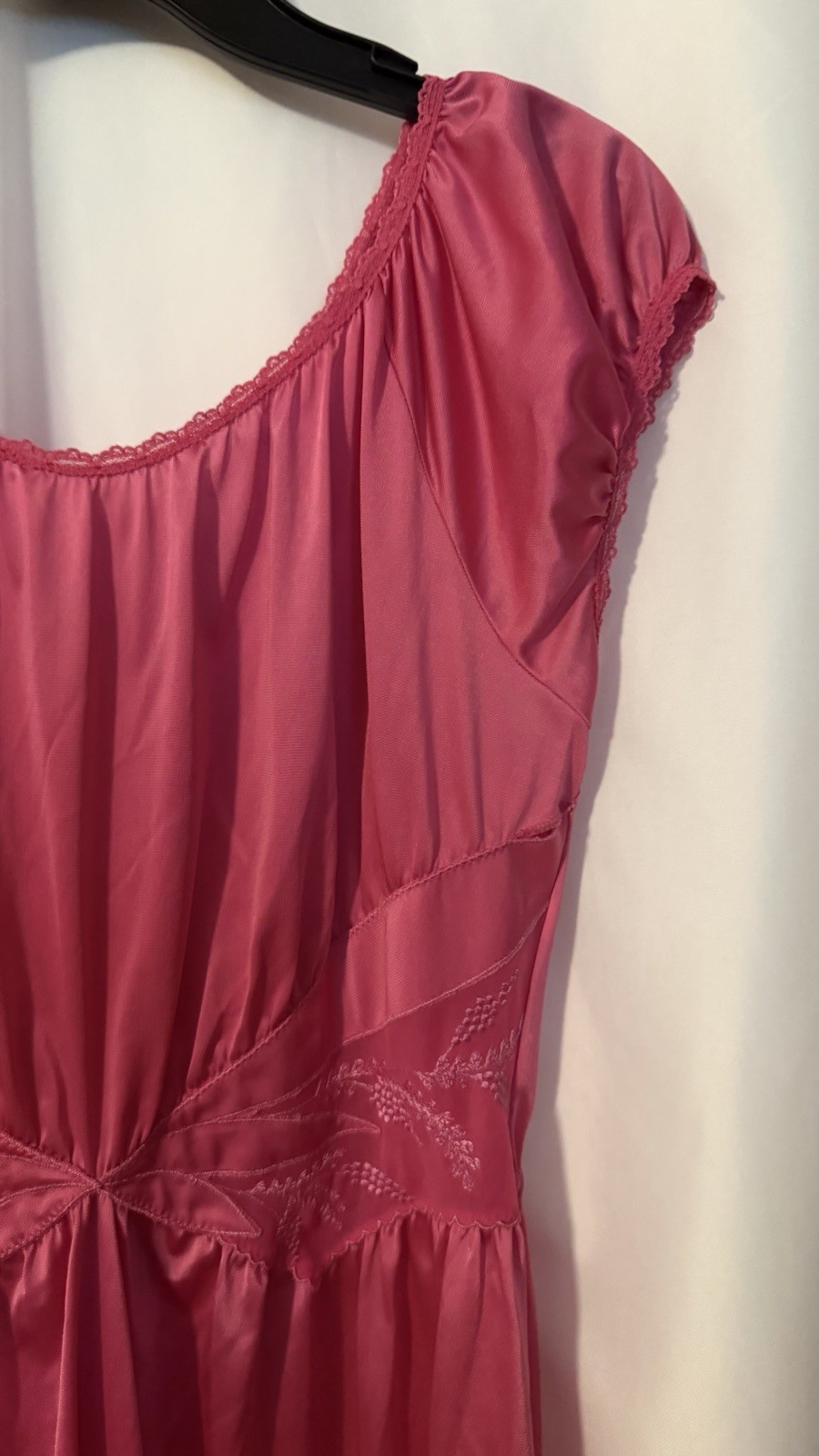 Vintage Shadowline Women’s Long Pink Nylon Nightgown Size S Short Cap Sleeve