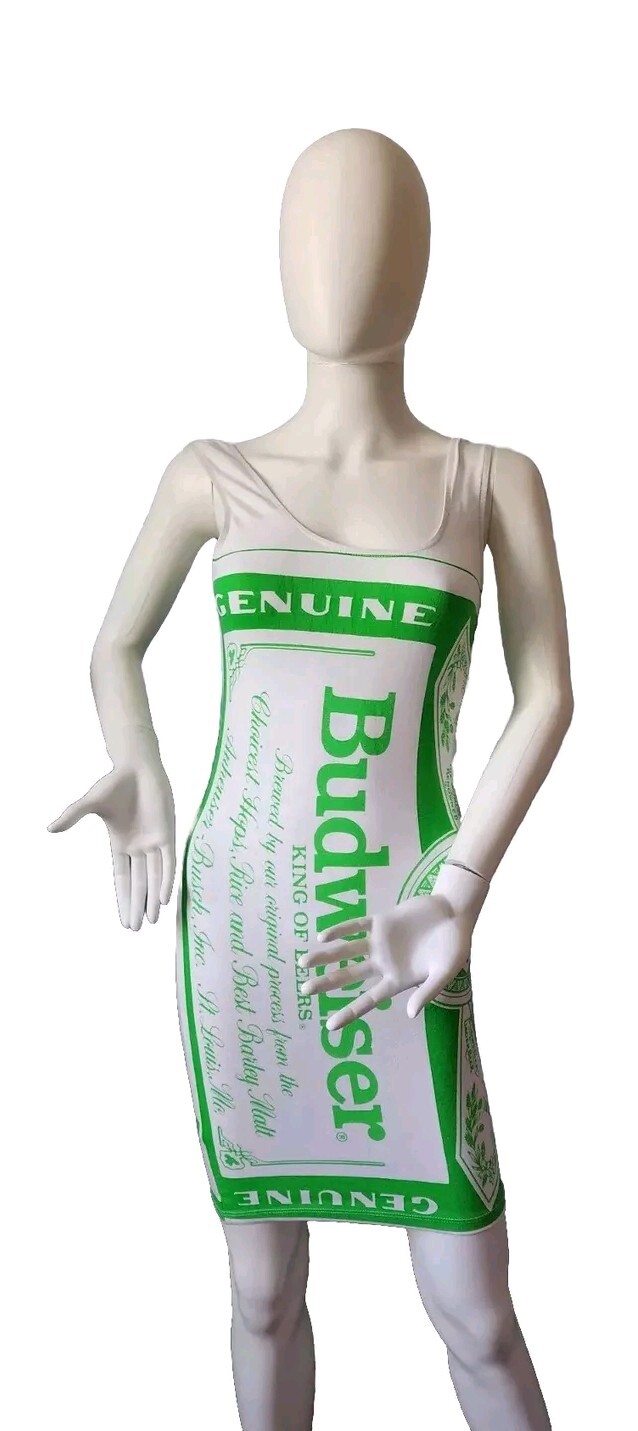Rare Budweiser VTG Carabella Collections green & White Sleeveless Dress size 9