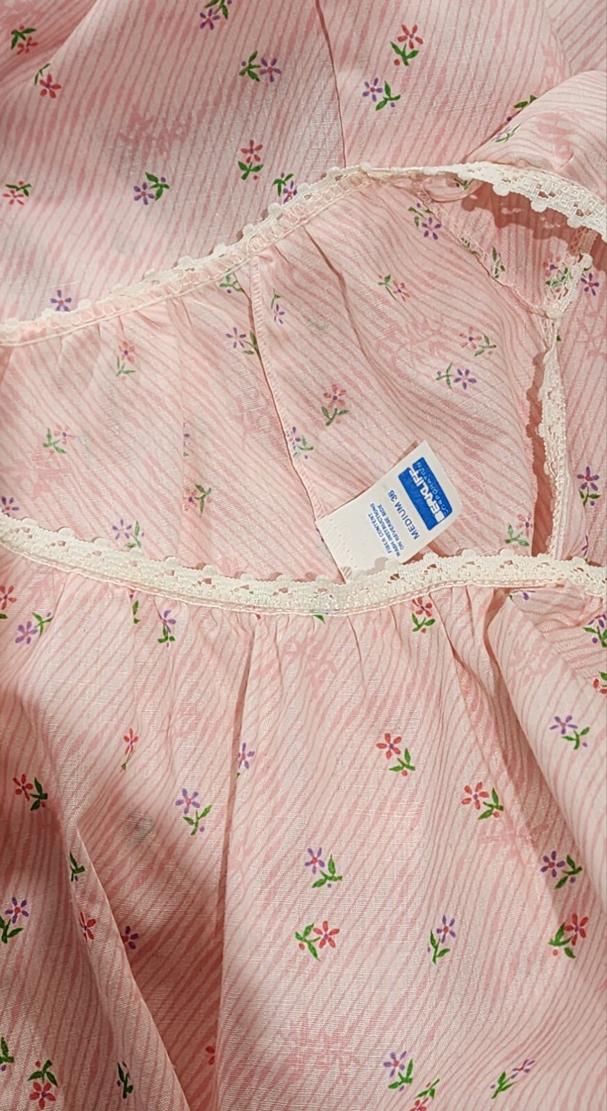 Vintage Nightgown PINK Floral MEDIUM Long gown Cotton Blend NOS so PRETTY!