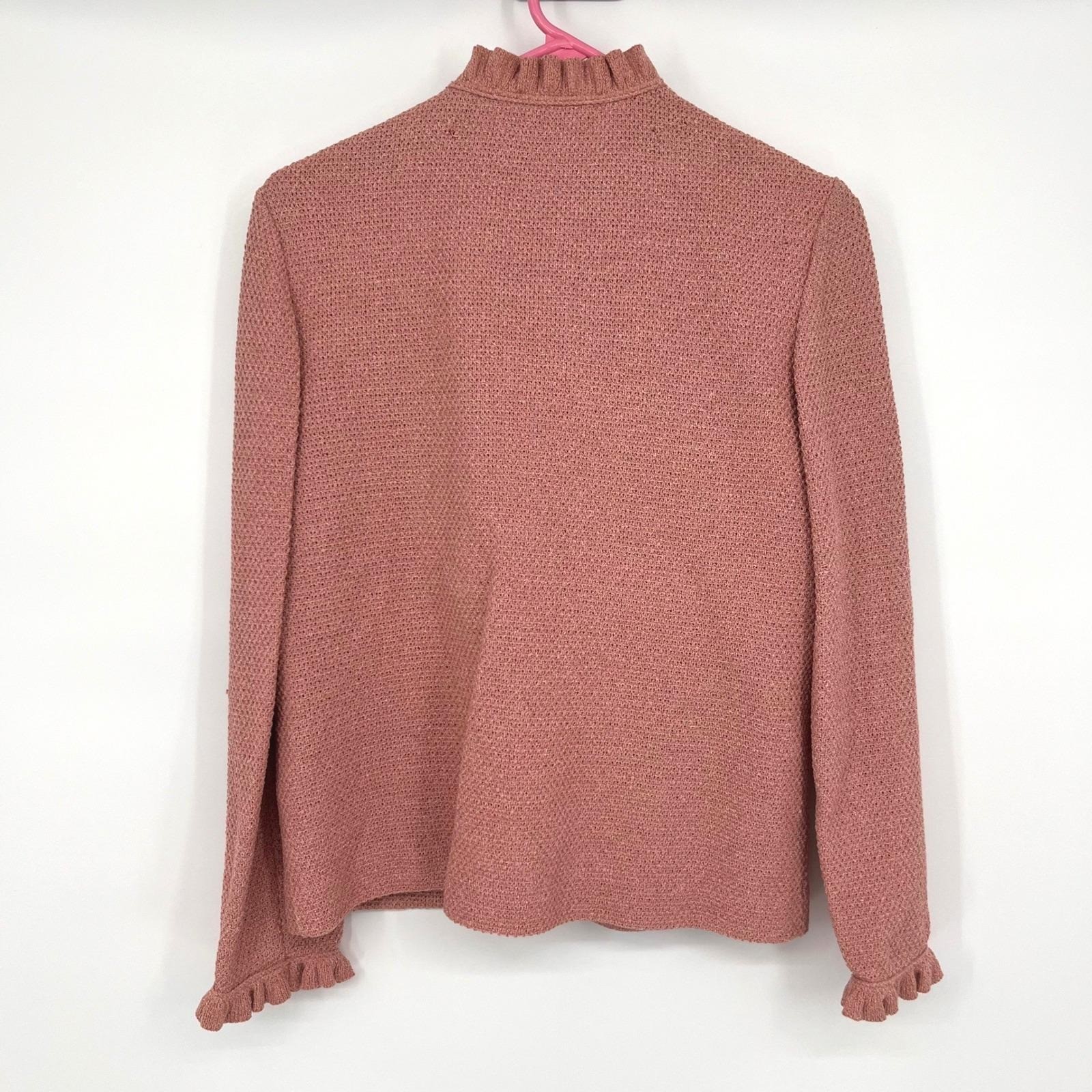 Vintage 70s 80s Castleberry Cardigan Skirt Set Size 8 Pink Knit Ruffle Classy