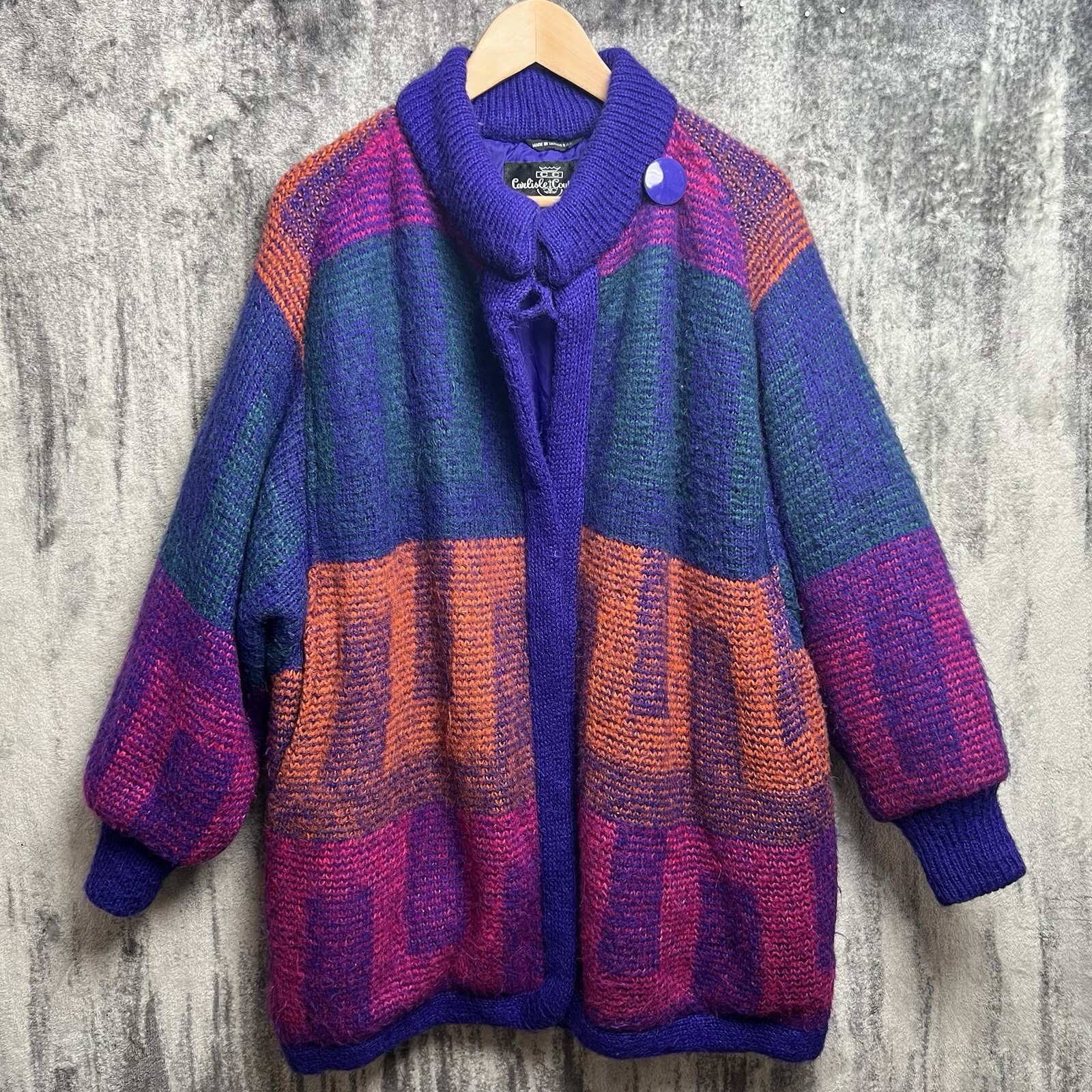 VTG Carlisle Couture Sweater Jacket Small Long Oversized Funky Knit Womens