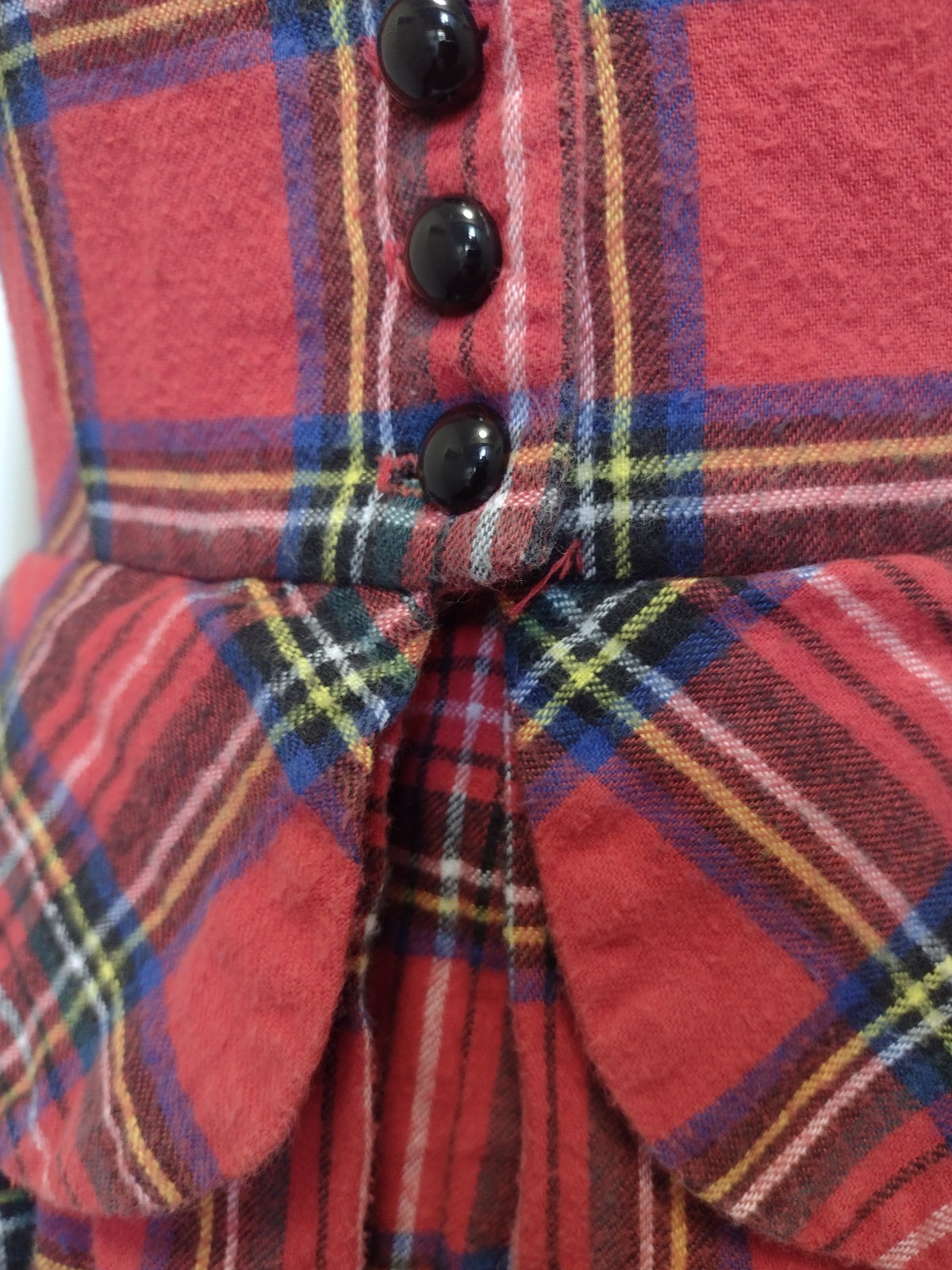 Vintage Petite Lanz Red Plaid Flannel Dress Peplum Corduroy Tartan 80s USA