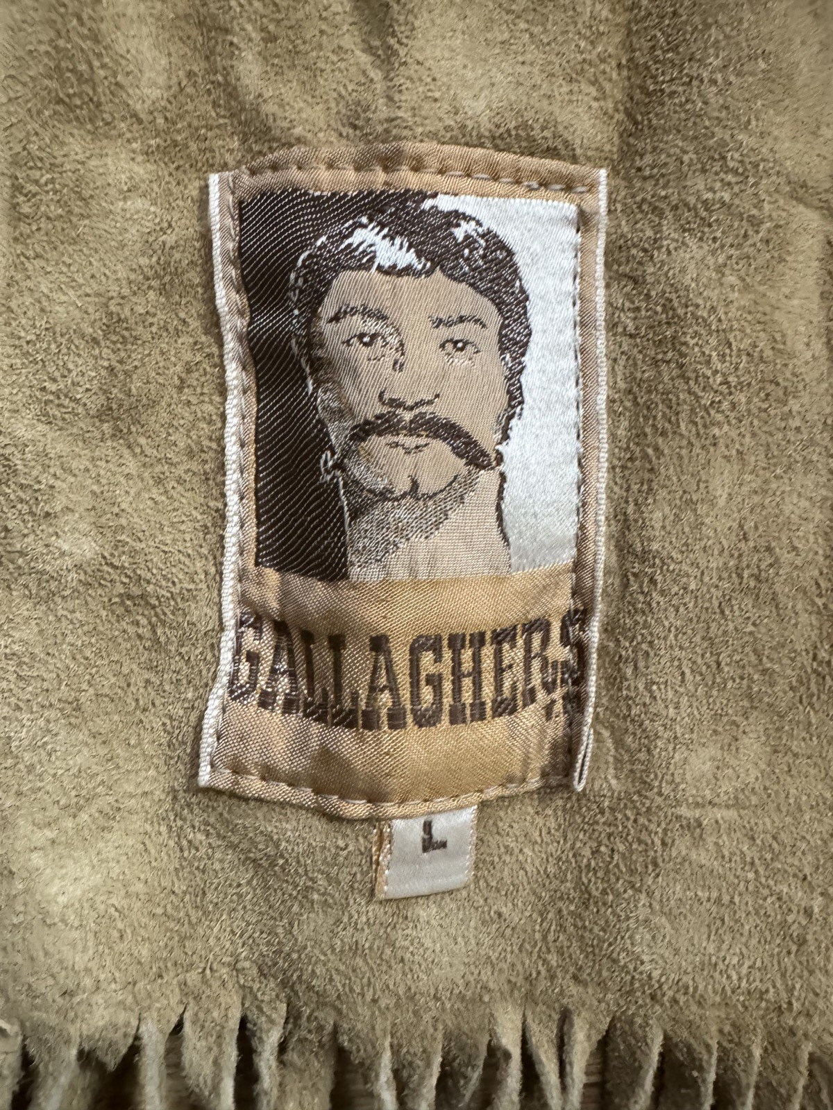 Vintage Gallaghers Suede Fringe Vest Western Leather Tan Size L