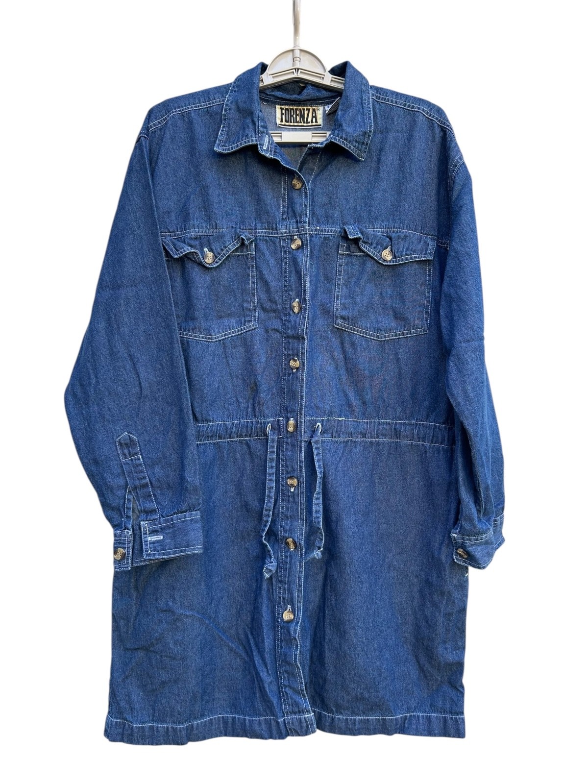 Vintage Forenza Denim Shirt Dress Long Sleeve Women’s Size 14 90s Boho EUC