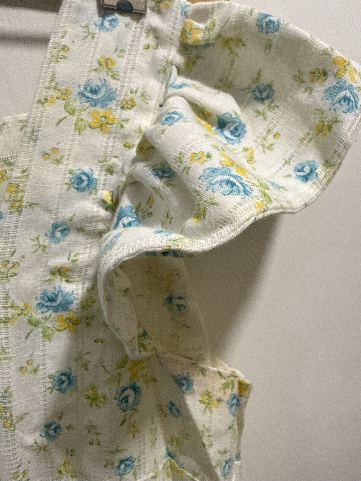 Vtg 70s Smock Shirt Dress Floral Cottagecore Country Fairy Hippy