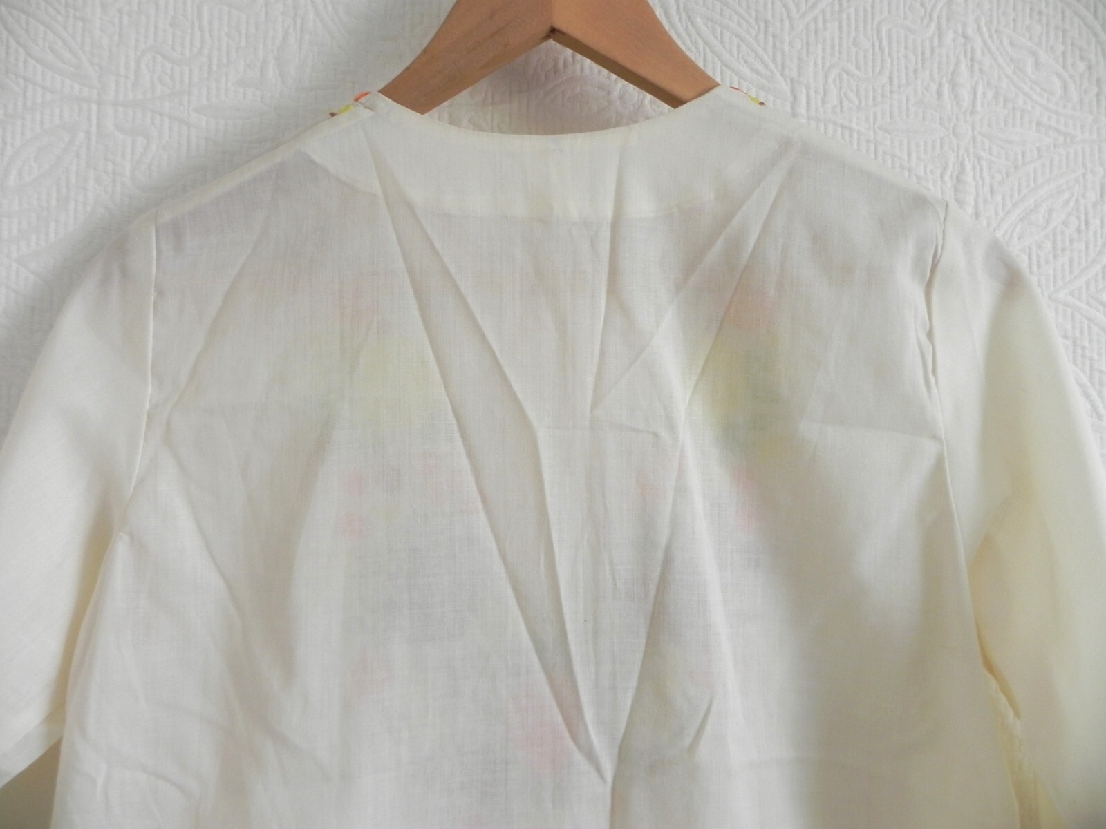 Vtg Handmade Tunic Pullover Floral Embroidery Trim 3/4 Sleeve Size 6