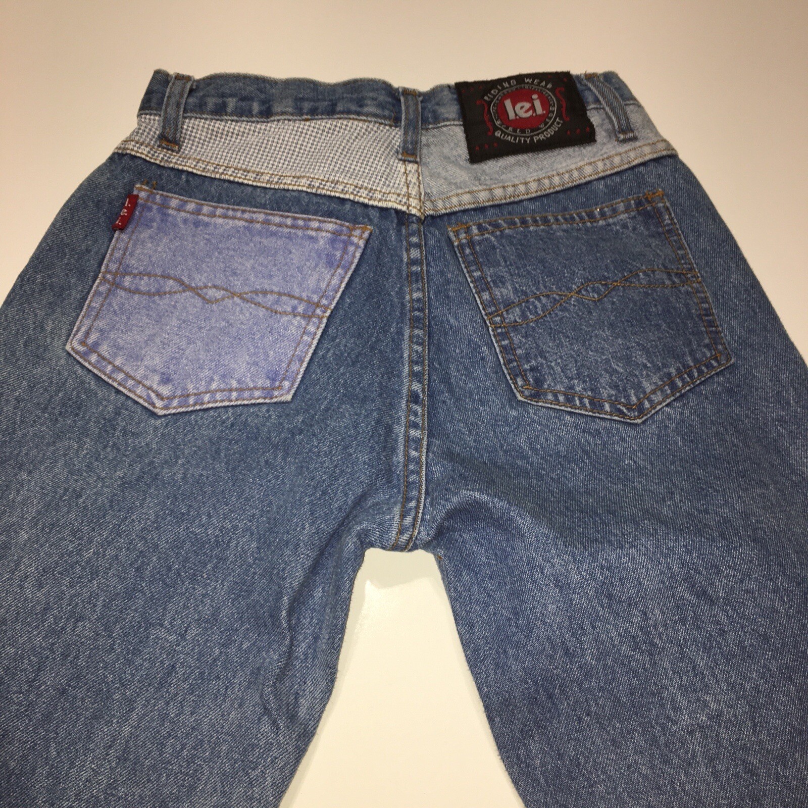 Vtg L.E.I Riding Wear Made in USA Jeans Patchwork Size 3 24×31 High Waist Mom
