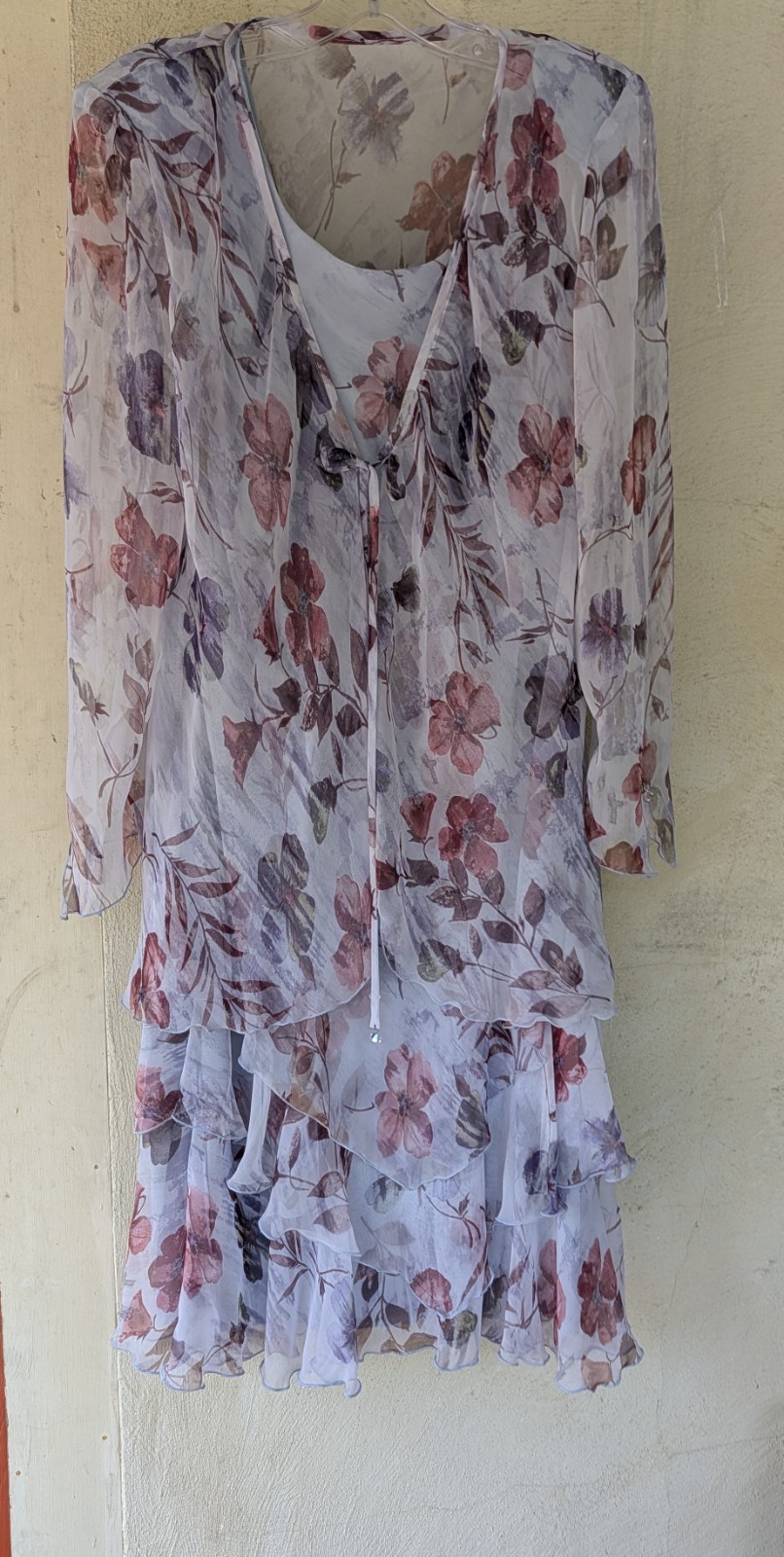 CATTIVA VINTAGE ’80S FLORAL RUFFLE DRESS MATCHING JACKET 14 BABY BLUE