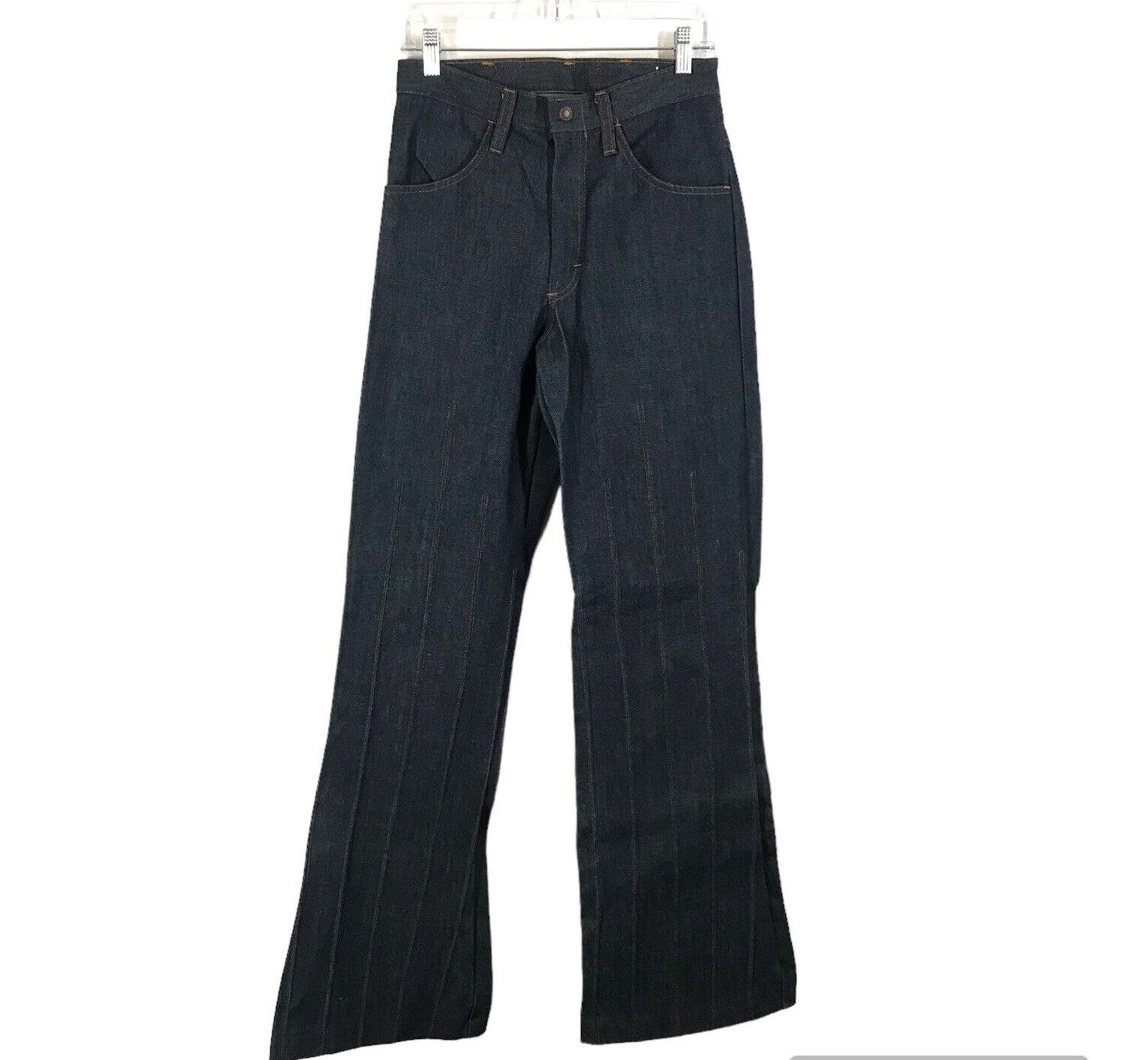 Vintage Women’s 70’s Flare Bell Bottoms Jeans Size 29×34 Ribbed Raw Denim