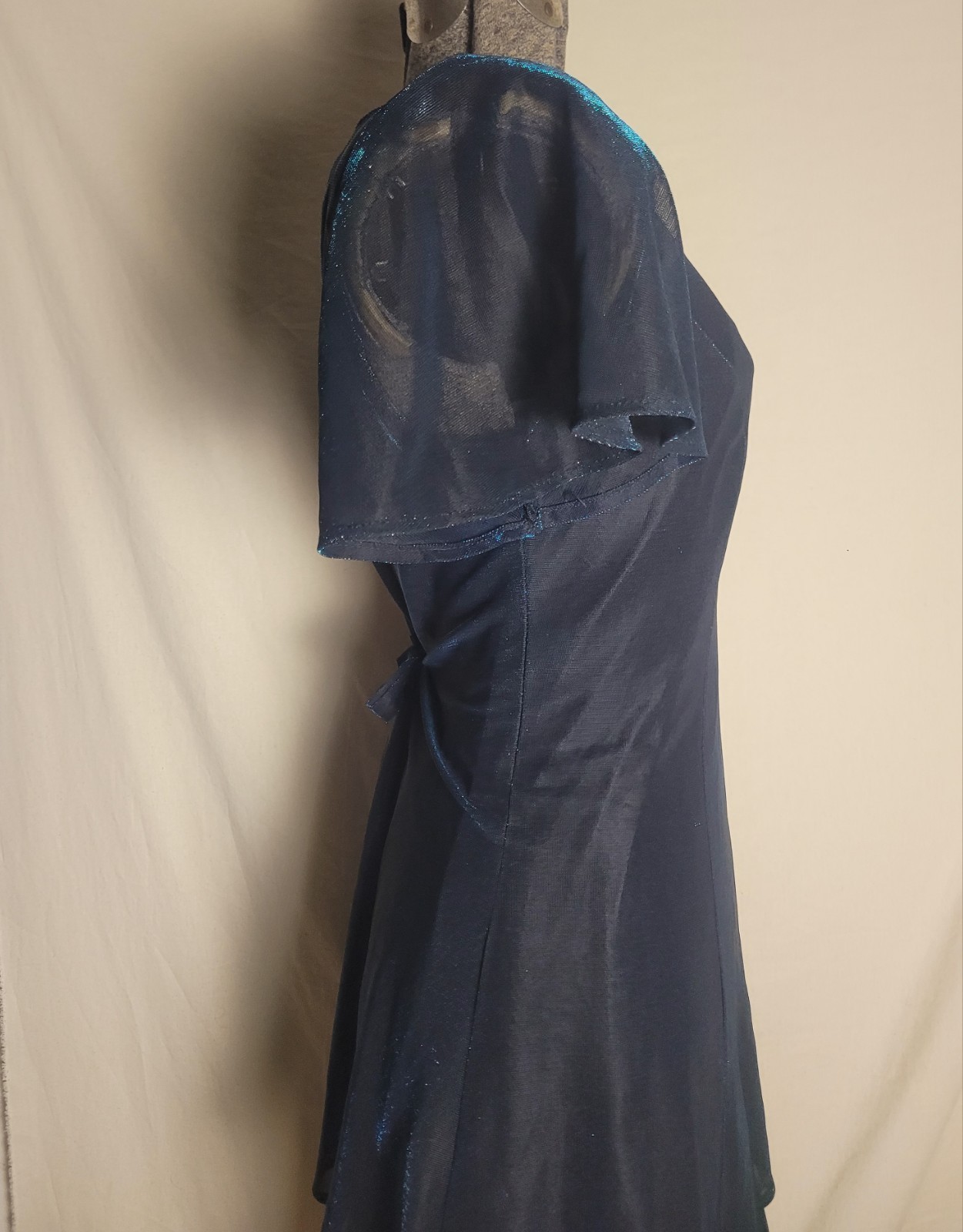 Vintage 70s 80s Blue Shiny Mini Dress Black Layered Party M/L Molly Malloy
