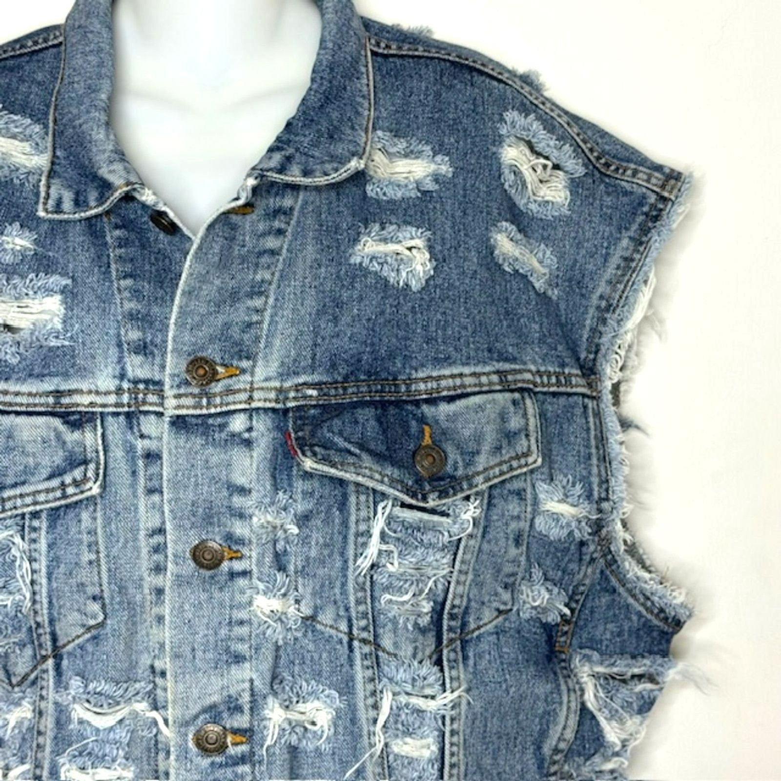 FURST OF A KIND FOAK VINTAGE UPCYCLE DENIM VEST AMERICAN FLAG SIZE XXL UNISEX
