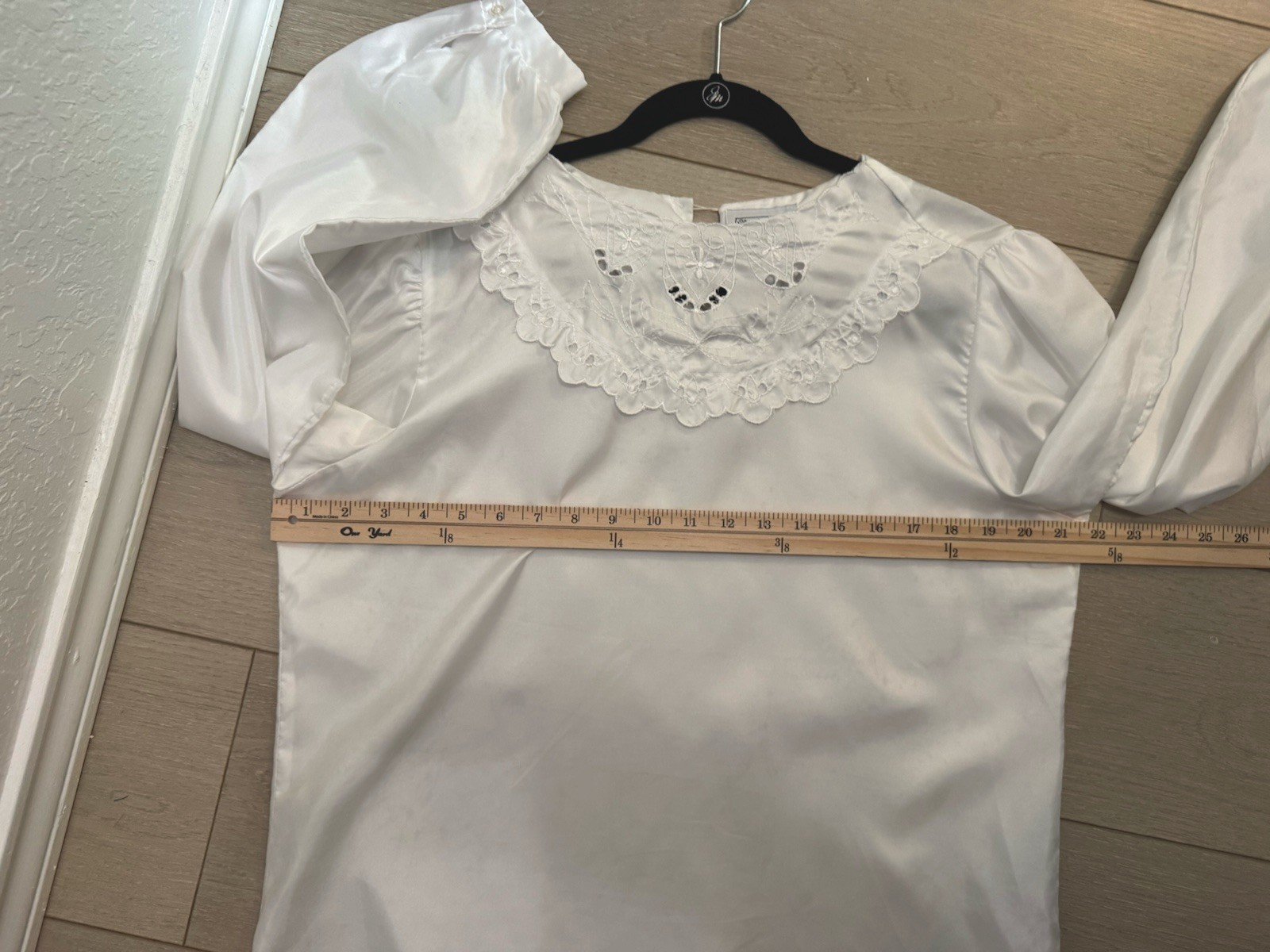 Vintage 1970s White Lace Collar Puff Sleeve Blouse Cottagecore Boho 16