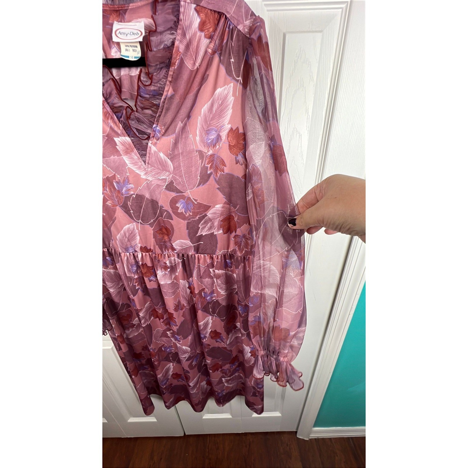 Vintage 70s Midi Dress Boho Cottagecore Retro Mauve Pink Polyester 16