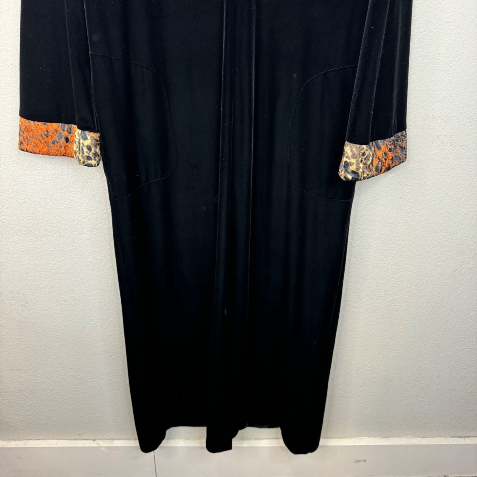 Diamond Tea Black Orange Velvet Long Robe Decorative Trim Whimsygoth Boho Kaftan