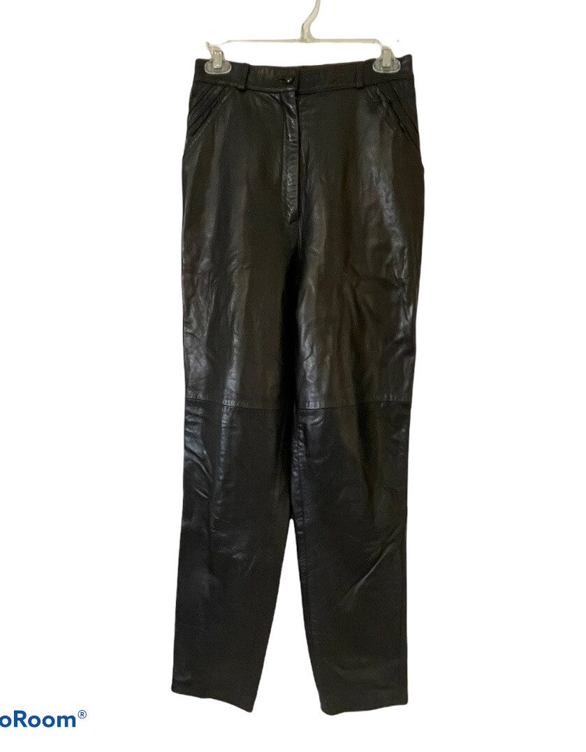 BRUNO MAGLI Women Vintage Black Soft Leather High Waisted Pants Size Small