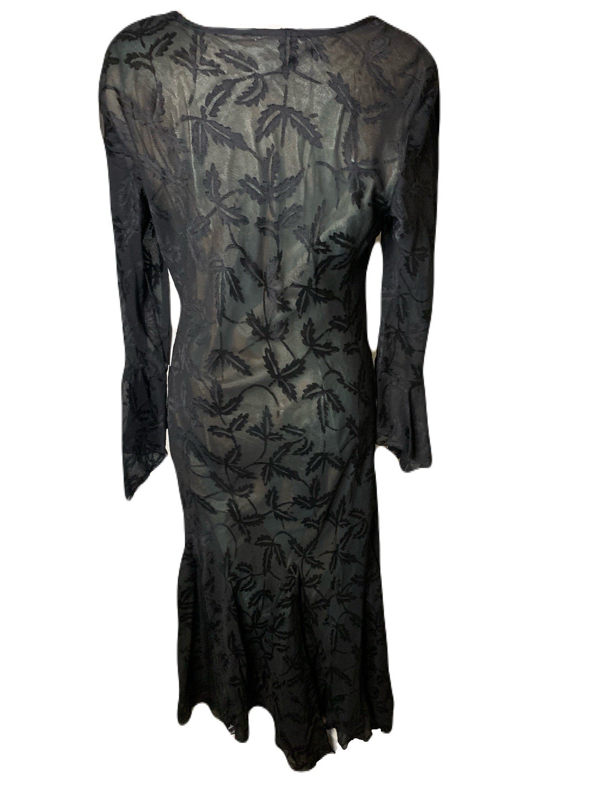 Vintage 90s NWT TEMPTATION Mesh Maxi Dress Whimsigoth Beaded Goth Fairy Sleeve