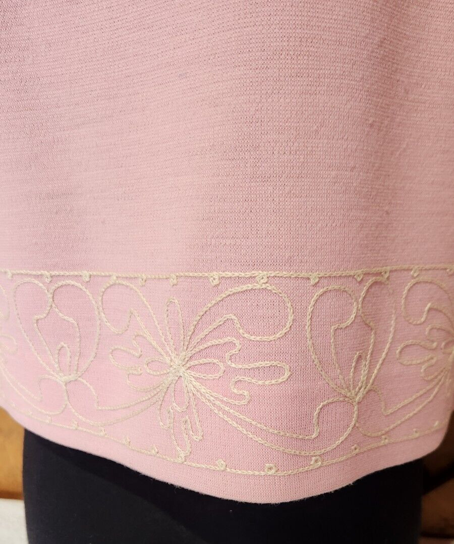 Gay Gibson VTG 1960s Pink 3 Piece Suit Womens Floral Embroidered Mid Century Mod