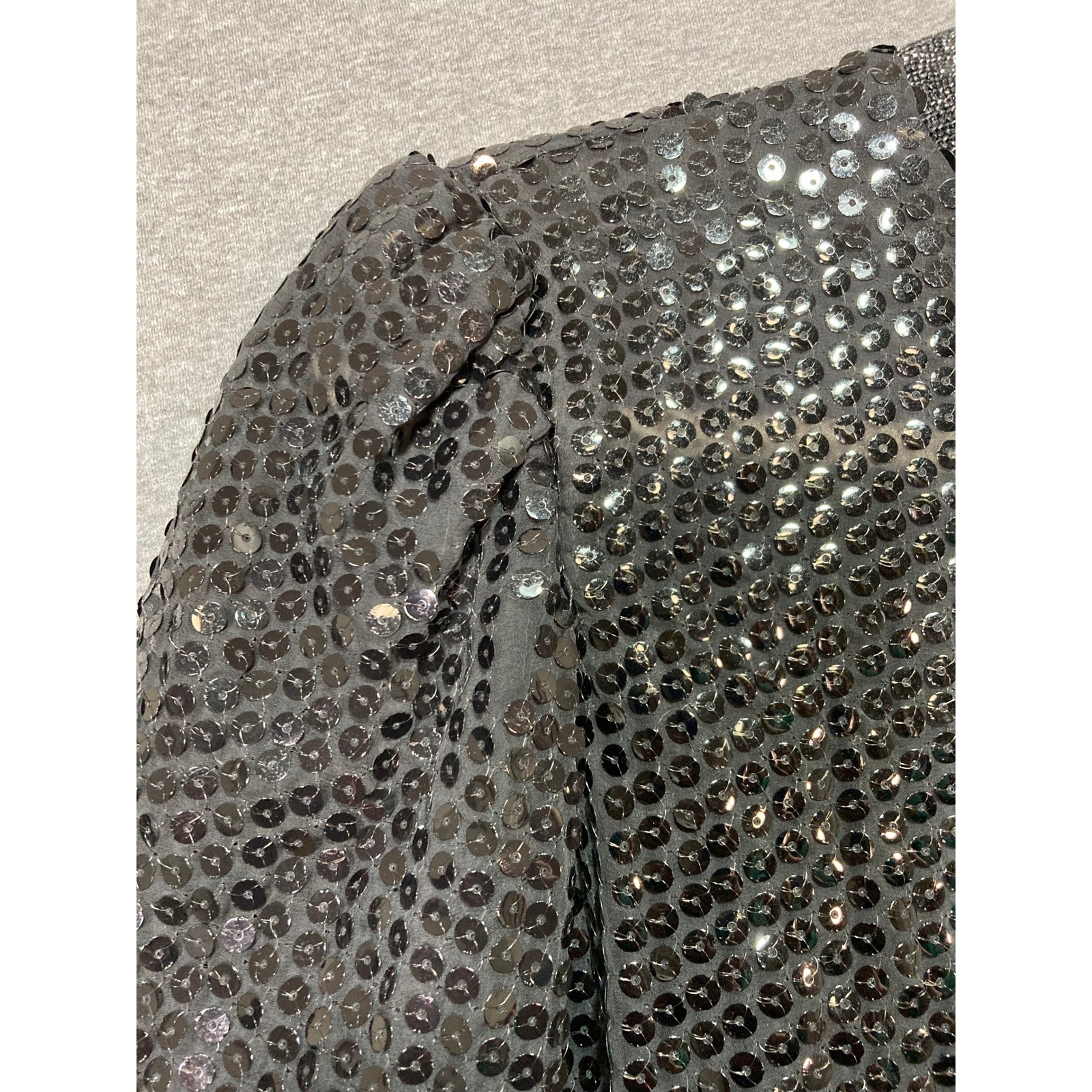 Vintage Tally Boutique 80s Asymmetric Sequin Metallic Blouse Black Silver 8
