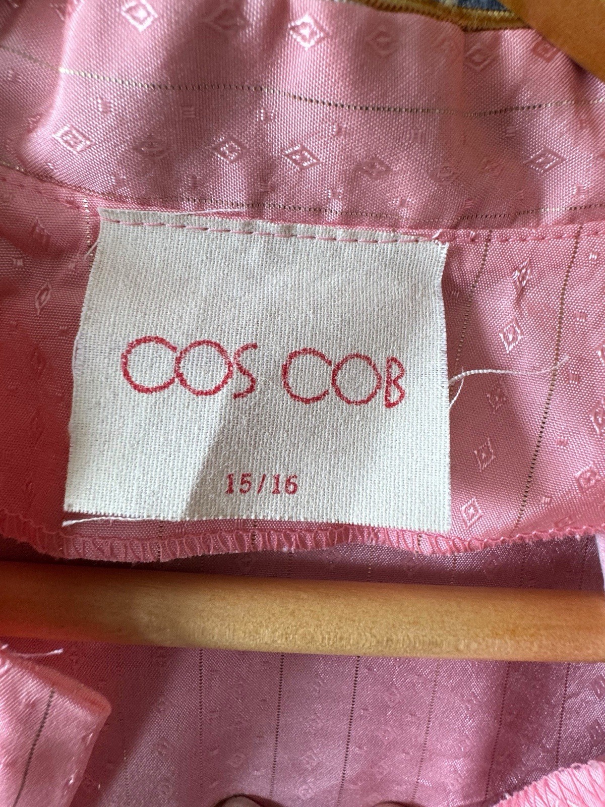 Vintage COS COB 15/16 Pink Metallic Jacquard Blouse Collar Gold Trim NWOT