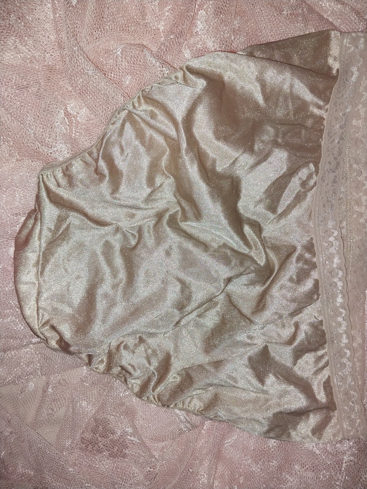 VTG SILKY NYLON HANES HIGH LEG LACE WAIST SHIMMY PANTIES SAND TAN HUE SZ 10 NEW