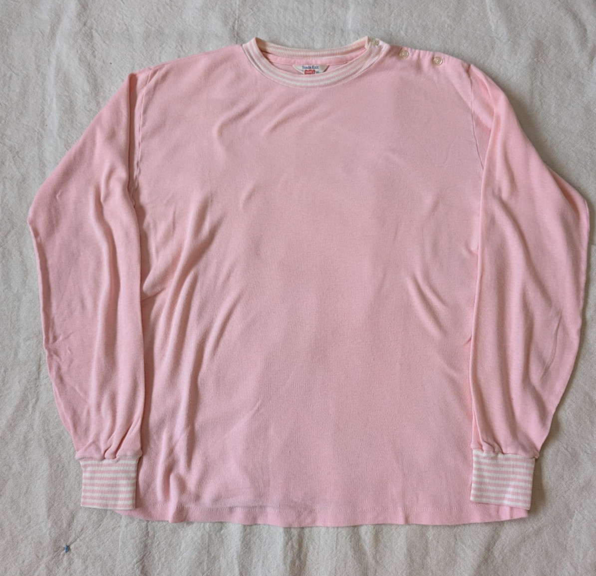 Hanes Vintage 60s Suede Knit Pink Leisure Pajama 2 Piece Sweat Set Size LG