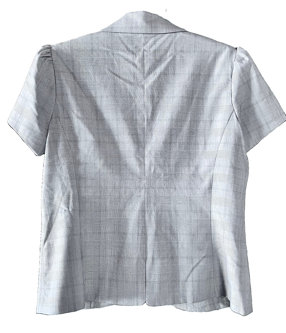 White House Black Market Herringbone Blazer Dove Gray Short Sleeve Jacket Sz 12