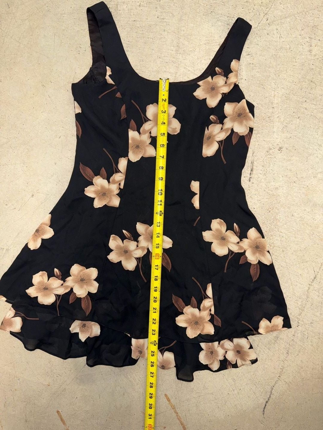 Vintage Hampton Nites Petites 90s Black and Cream Floral Layered Mini Dress Size