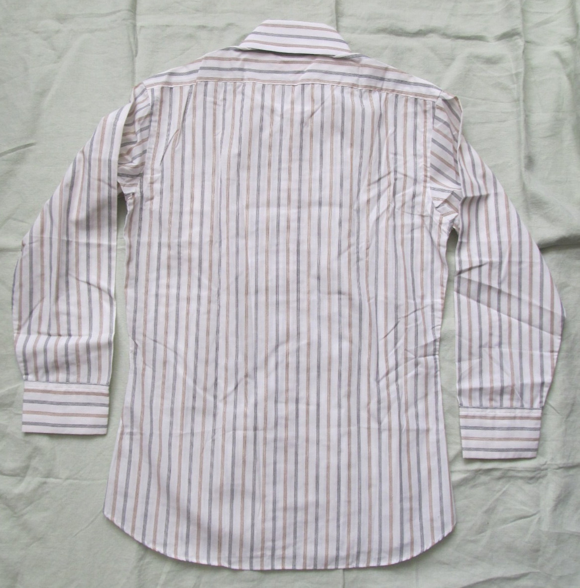 Vintage 60’s large V collar button up brown & black stripe top from Hong Kong