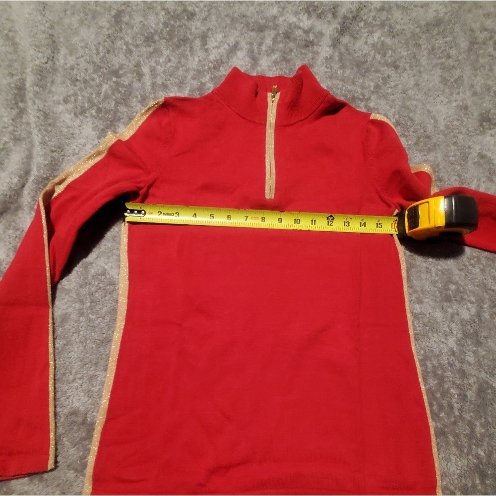 Retro Red Half-Zip Pullover 1/4 zip Sweater with Gold Metallic Side Stripes S