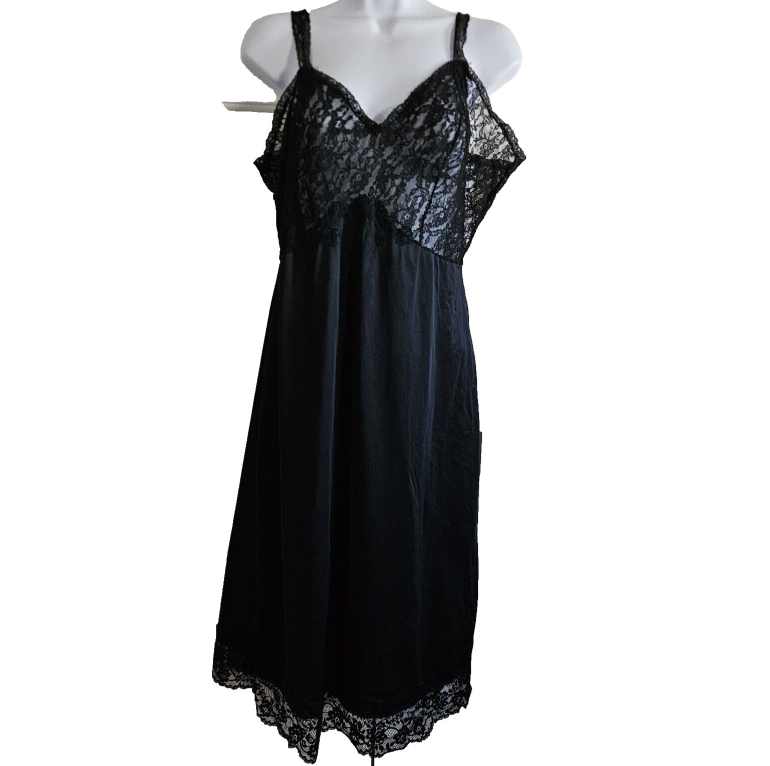 Lingerie Full Slip Dress Vtg Black Lace Vamp Whimsigoth Sheer Van Raalte L Goth