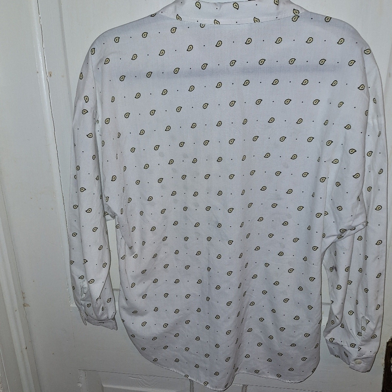 Vintage You Babes Womens Large White Paisley Button Down Shirt Long Sleeve L