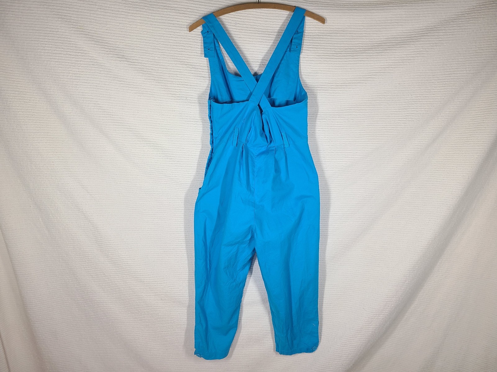 Vtg 80s Cotton Jumpsuit Blue Retro Pinup Juniors 11 M L Cross Back Button Side