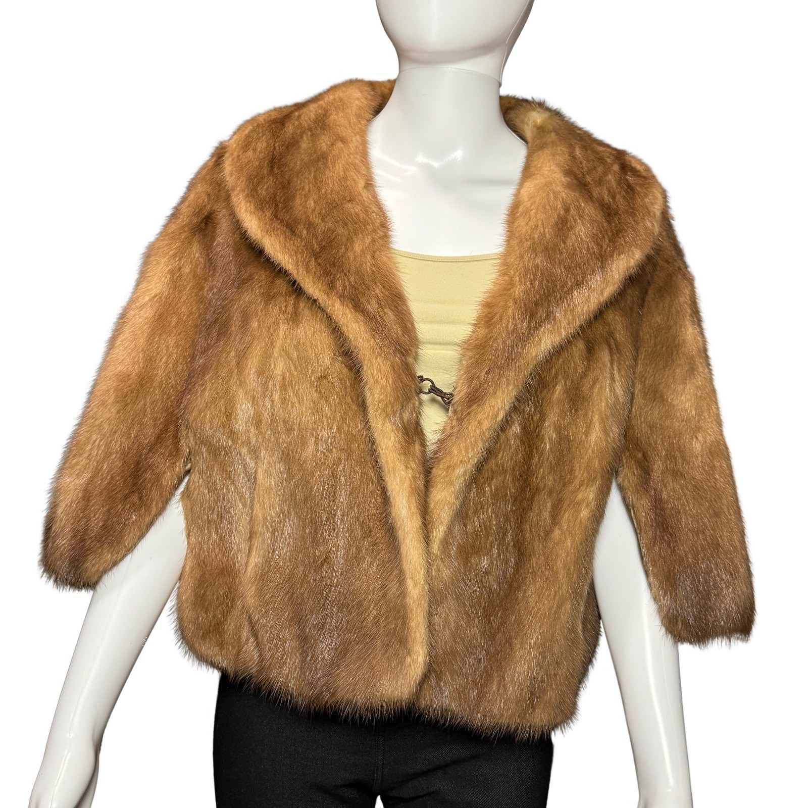 Vintage EMBA Pastel Natural Brown Mink Capelet Jacket Royal Quality L 3/4 Sleeve