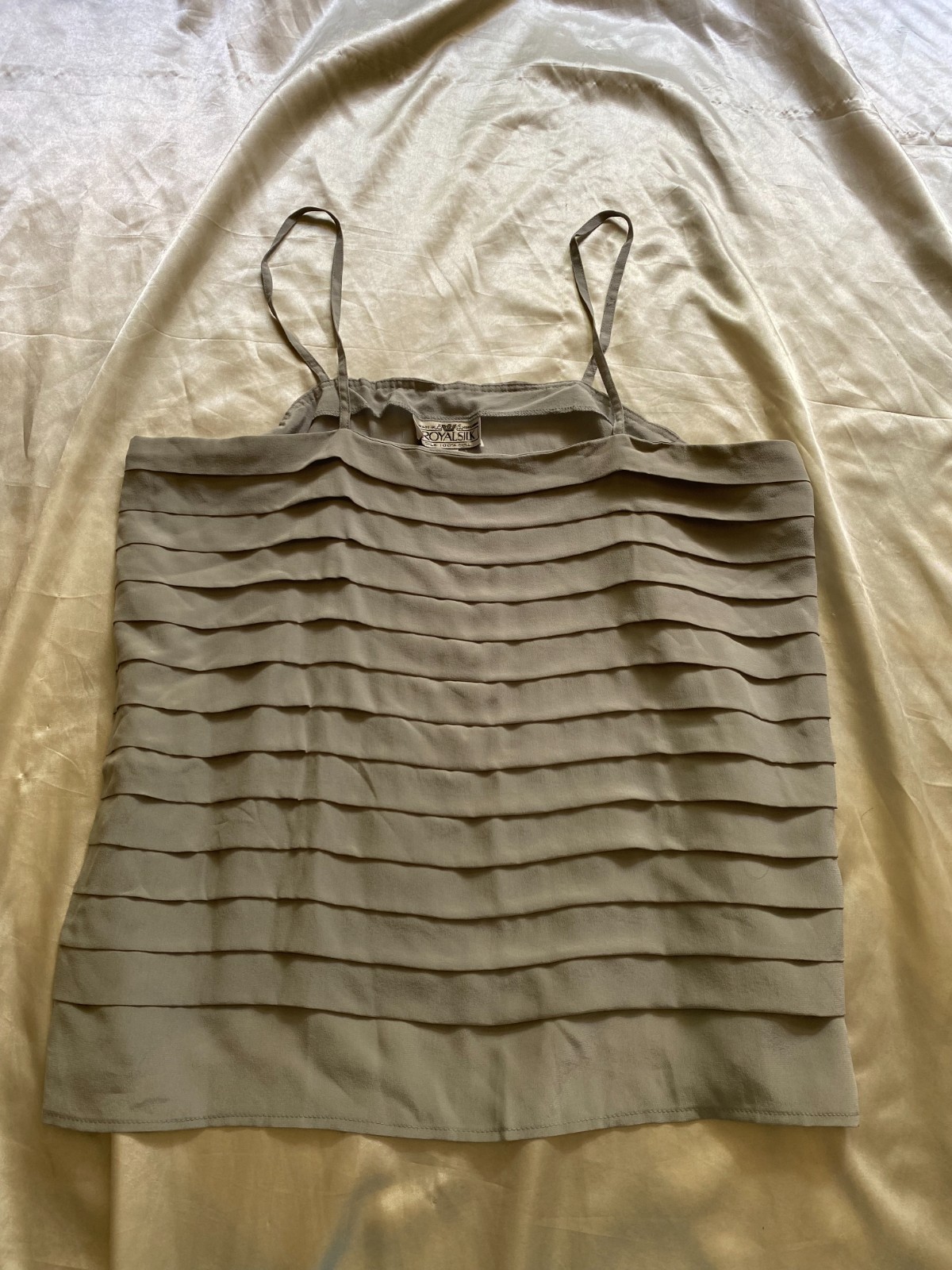 Vintage 1980s Grey Silk Tiered Pleated Camisole Size 10 Boho Minimalist
