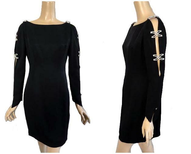 Vintage Francais By Huey Waltzer Open Cold Shoulder Rhinestone Accent Dress 6