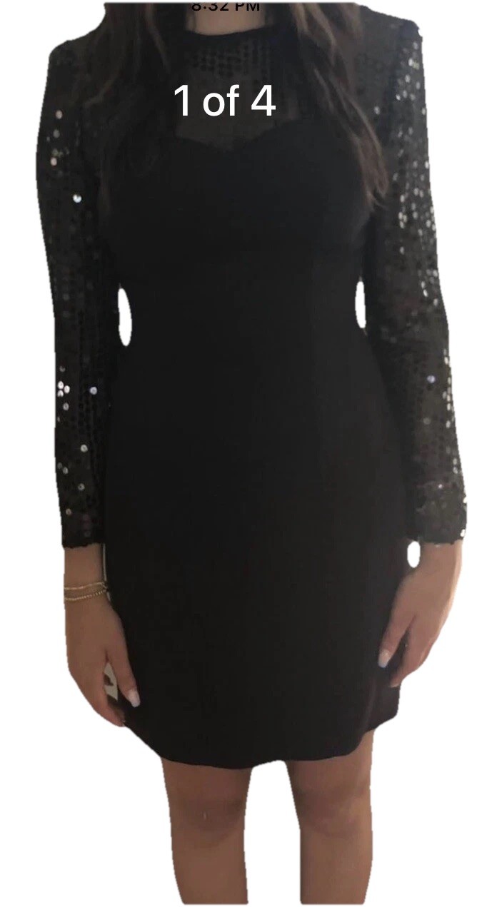 1990’s Karen Lucas For Niki Sequined & Crepe Party Black Dress Size 8