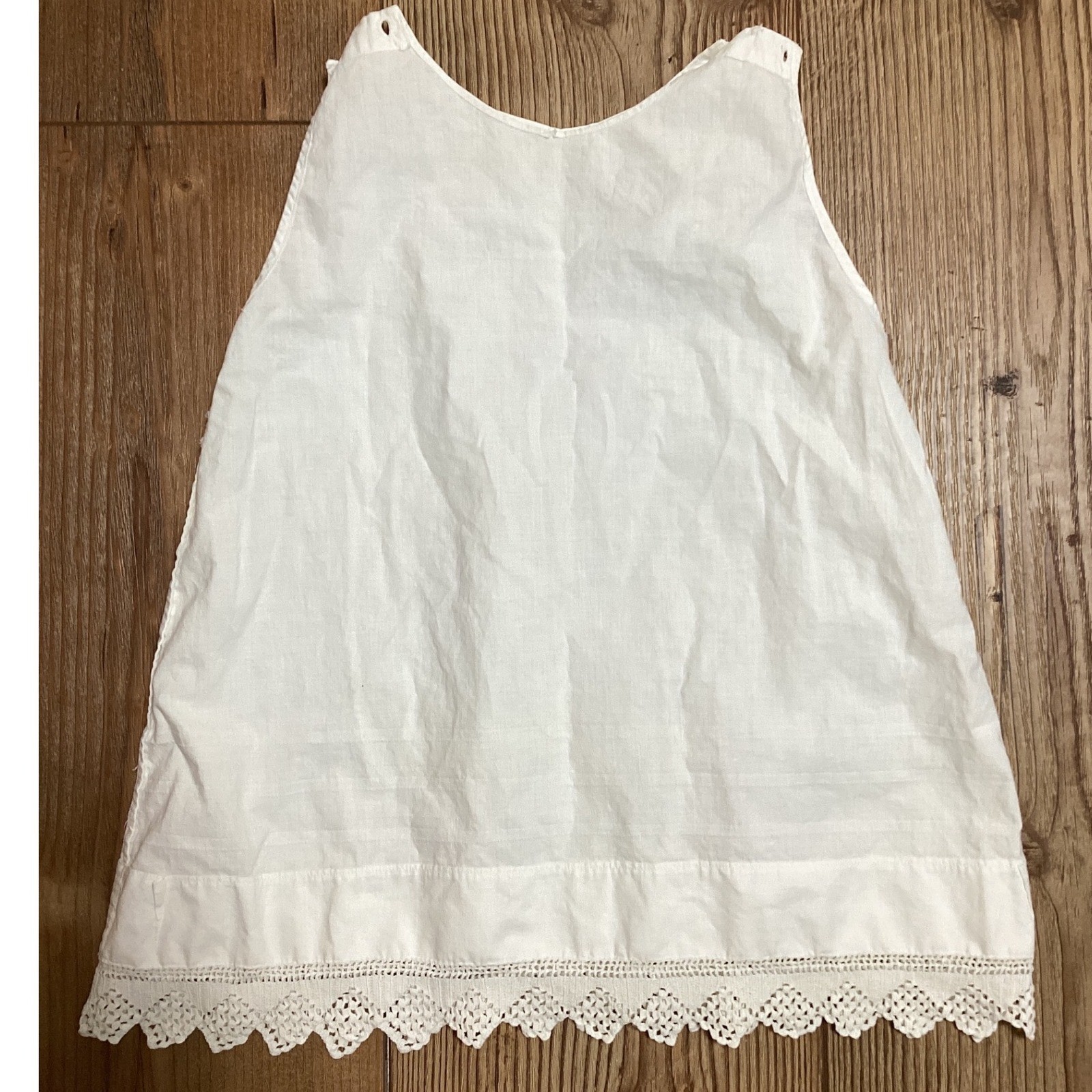 Vintage White Cotton Nightgown Crochet Lace Trim Sleeveless Edwardian Doll Girls