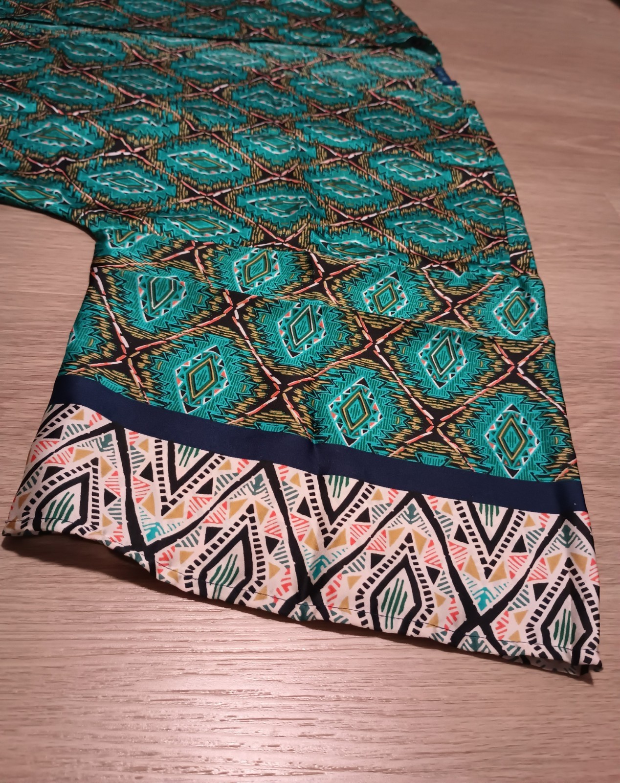 Vtg LAC BLEU Teal Geometric Southwest India Kimono Open Jacket Robe lounge L