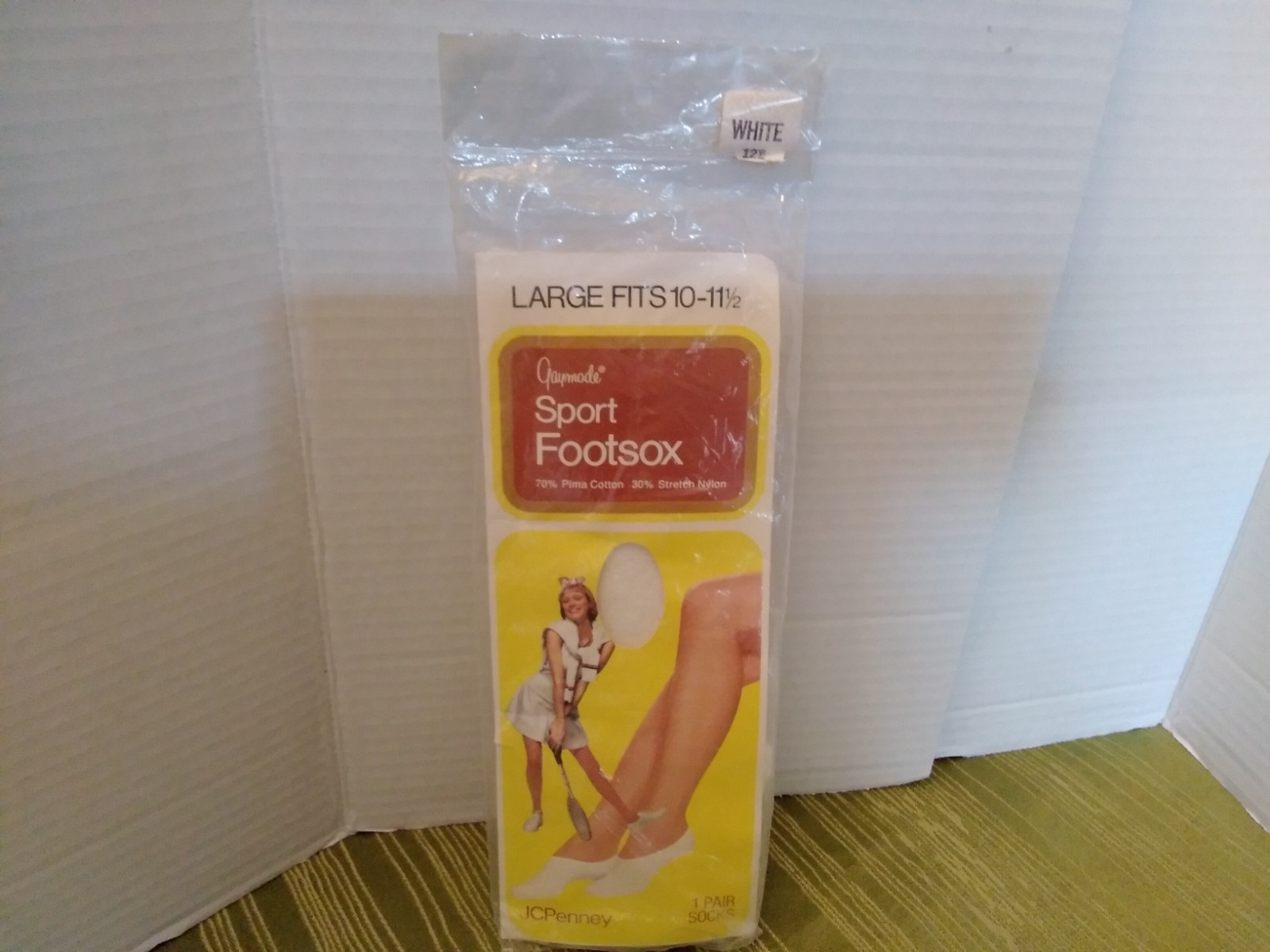 Vintage JCPenney Size L Gaymode Sport Footsox White Socks Fits 10-11 1/2 Low