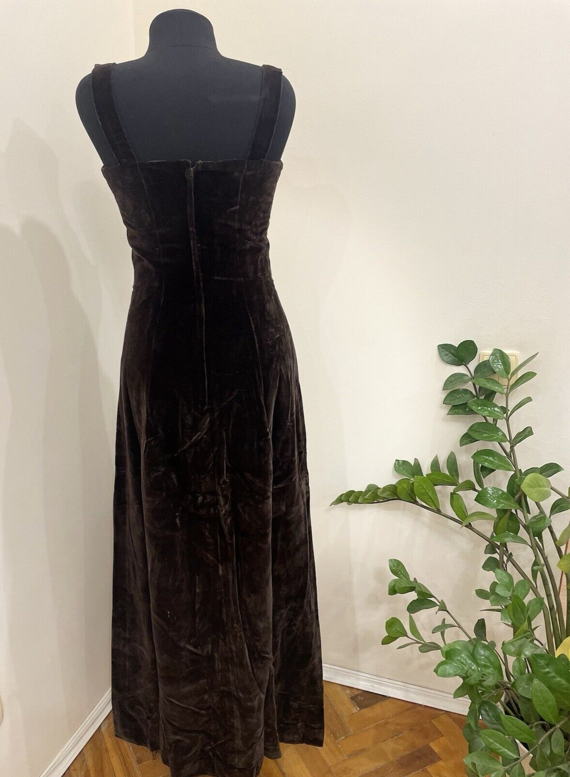 John Charles of London Vintage Velvet Dress Long Brown Evening Gown