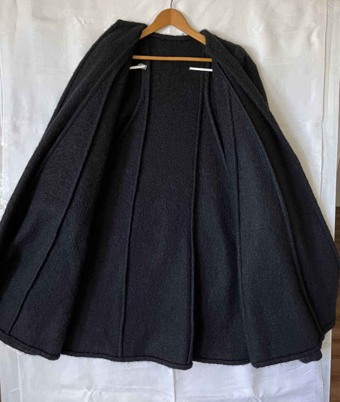 Pauline Trigere Couture Evening Wear Vintage Black Mohair Swing Coat Open Front