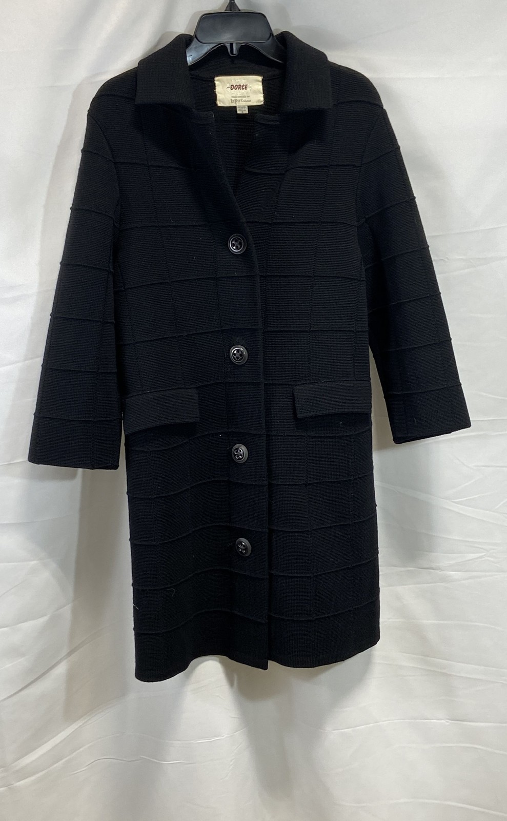 Vintage 70s Dorce for LeRoy Knitwear Women’s Black 100% Wool Knit Coat Sz S