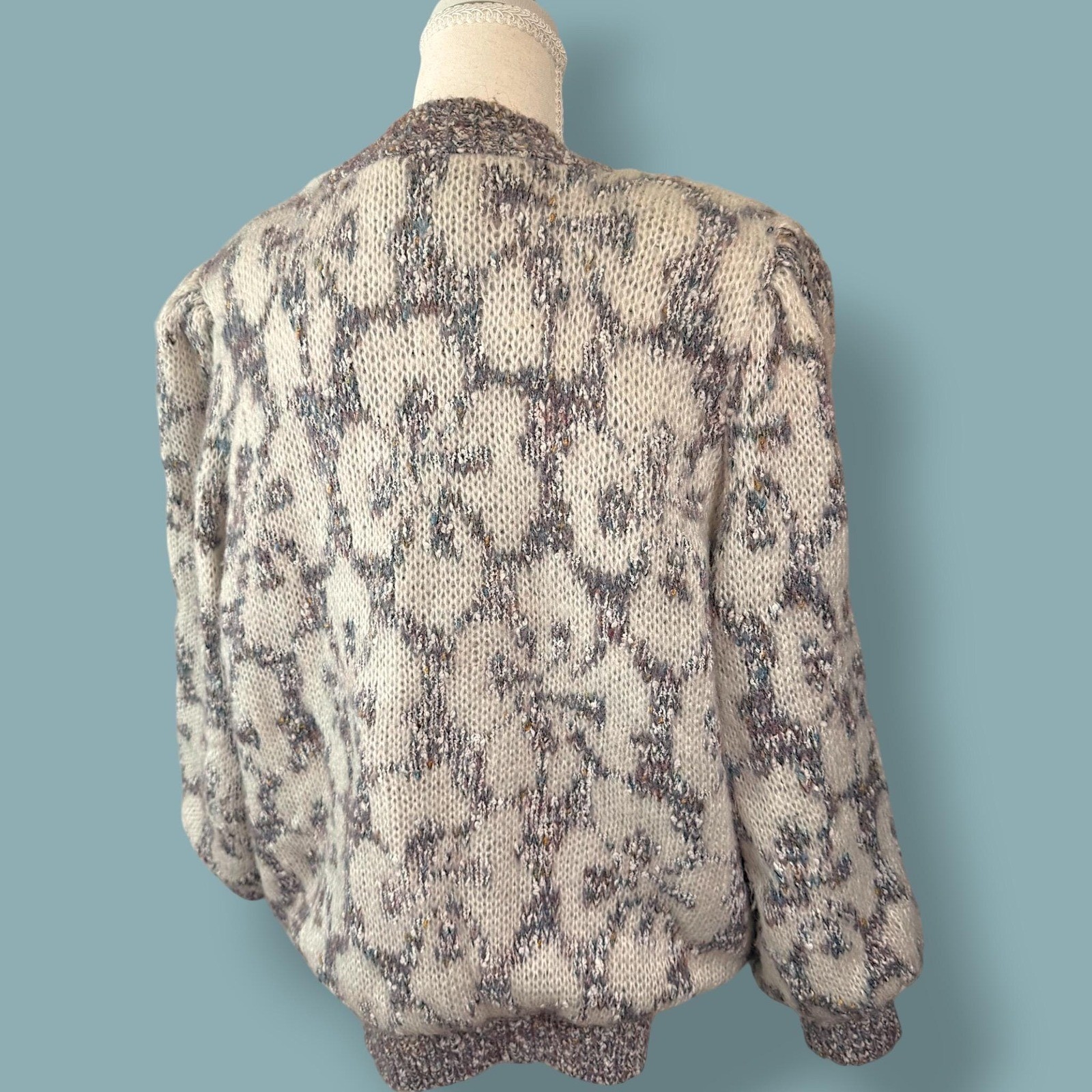 Vintage 80’s Rochelle California Chunky Floral Cardigan atomic Fleck Grandmacore