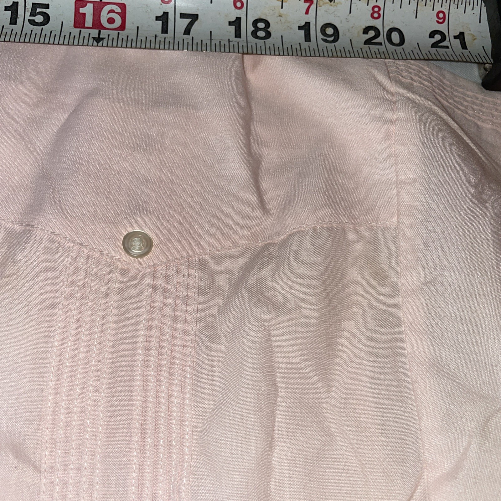 Vtg ’80s Van Heusen Pink Guayabera Embroidered Cuban Button Shirt Sz 17 1/5