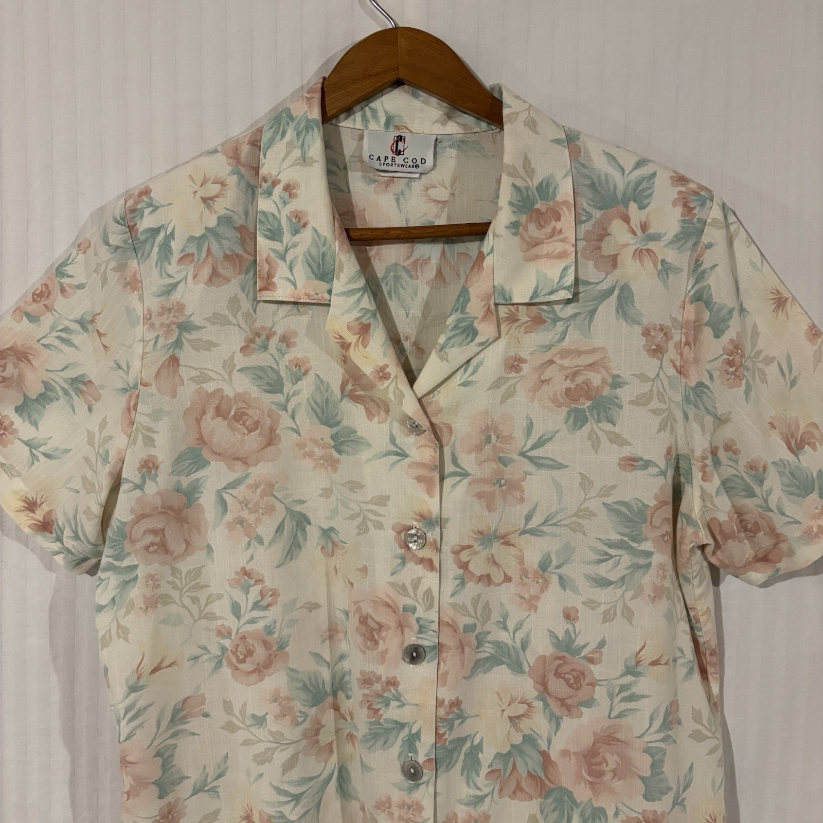 Vintage Cape Cod Sportswear button Up Blouse USA Sz 14 Floral Beach D-15