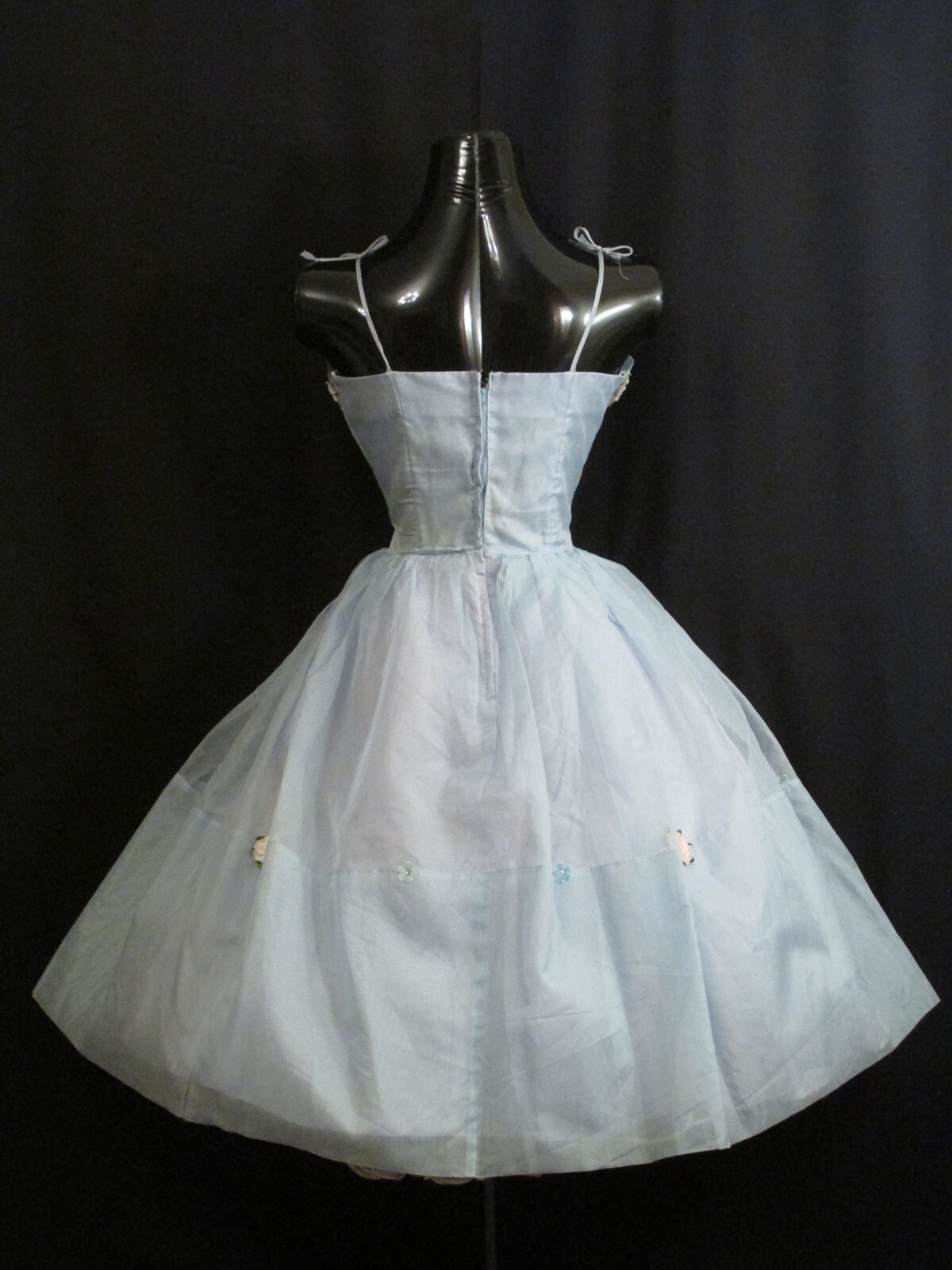 Vintage 50’s 50s Blue Applique Silk Chiffon Organza Party Prom Wedding DRESS