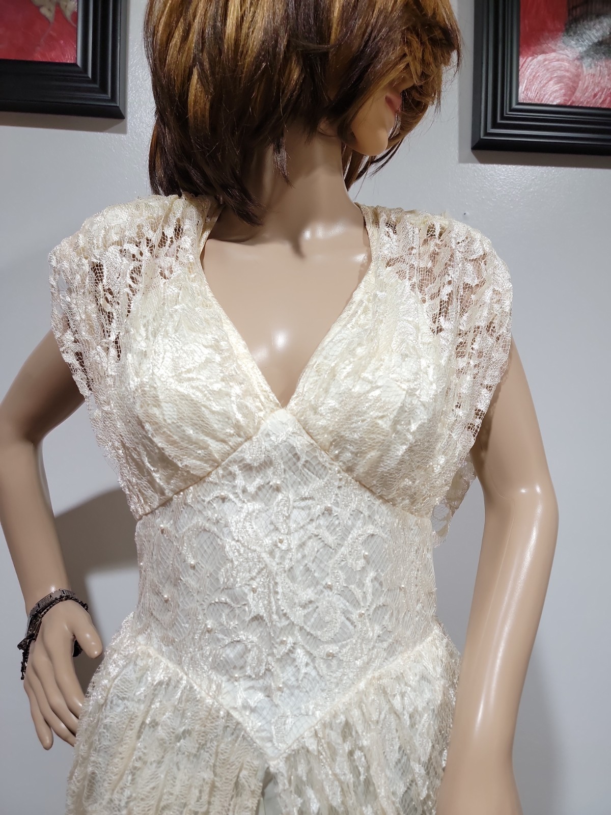 A La Carte California Women’s FITS MODERN SMALL Vintage Dress Ivory Beaded #AA