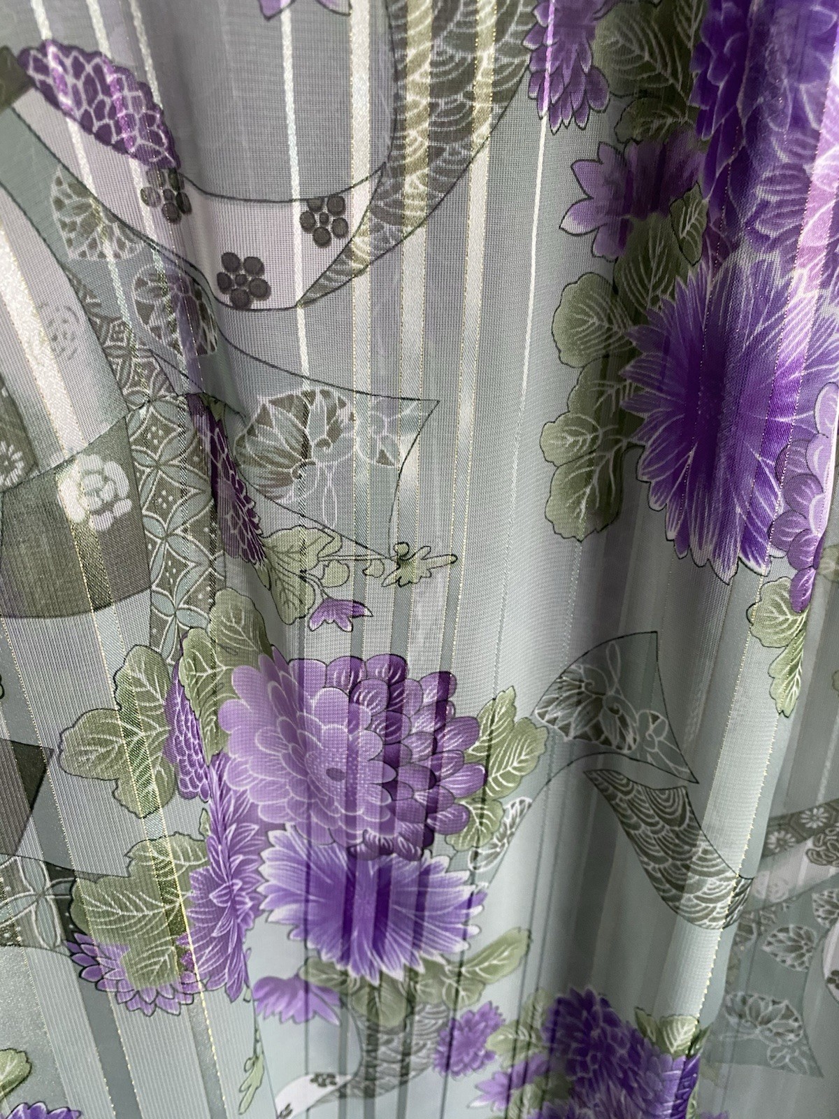 Vtg Anna Maxwell Womens Robe 24W Sage Purple Floral Semi-shear Duster Kimono